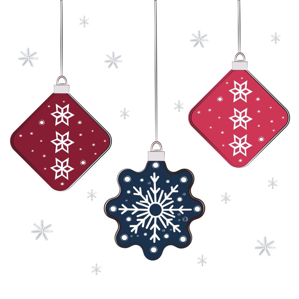 guirnalda con adornos navideños aislado sobre fondo blanco. para pancartas de celebración, encabezados, carteles. vector festivo de navidad. juguetes de arbol de navidad. juguetes de cristal de Navidad aislados sobre fondo blanco.