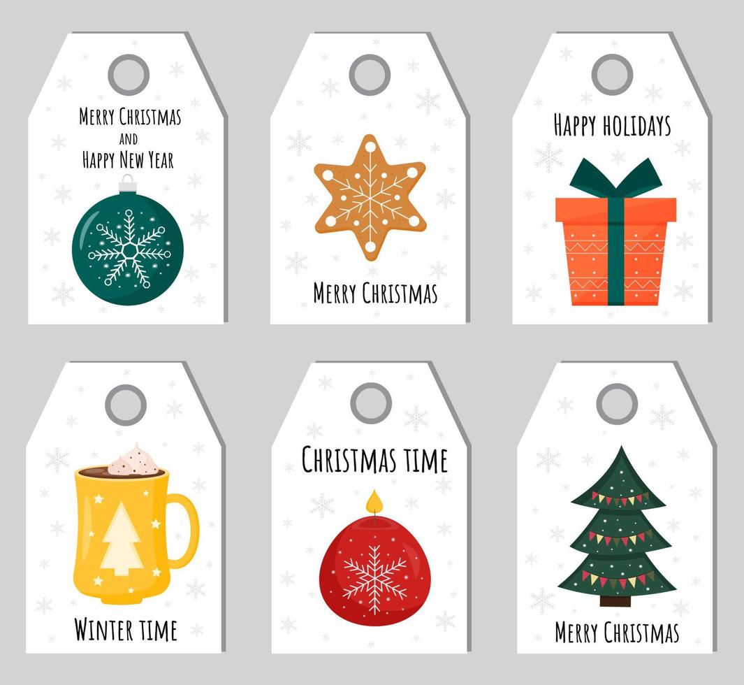 Christmas labels for winter holidays. New Year gift tags. Labels xmas set. Christmas collection of printable elements for decorating gifts for winter holidays. vector