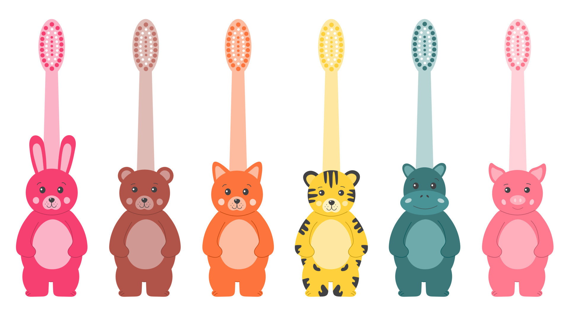 Teeth cleaning accessories. Cute set of baby toothbrushes in the shape of  animals. Funny cute dental care accessories for children. Children's dental  hygiene. Trendy tooth brushes for kids. 14433958 Vector Art at