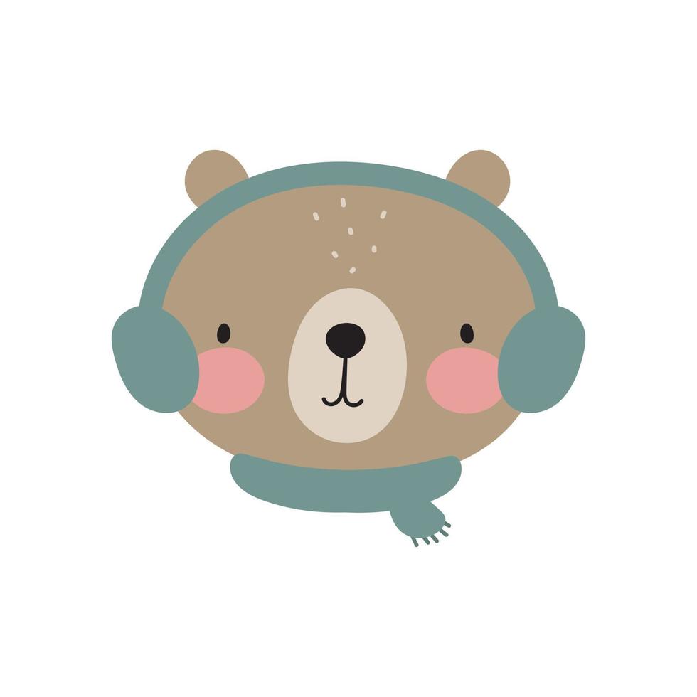 Cute winter bear. Cartoon style. Vector illustration. For card, posters, banners, books, printing on the pack, printing on clothes, fabric, wallpaper, textile or dishes.