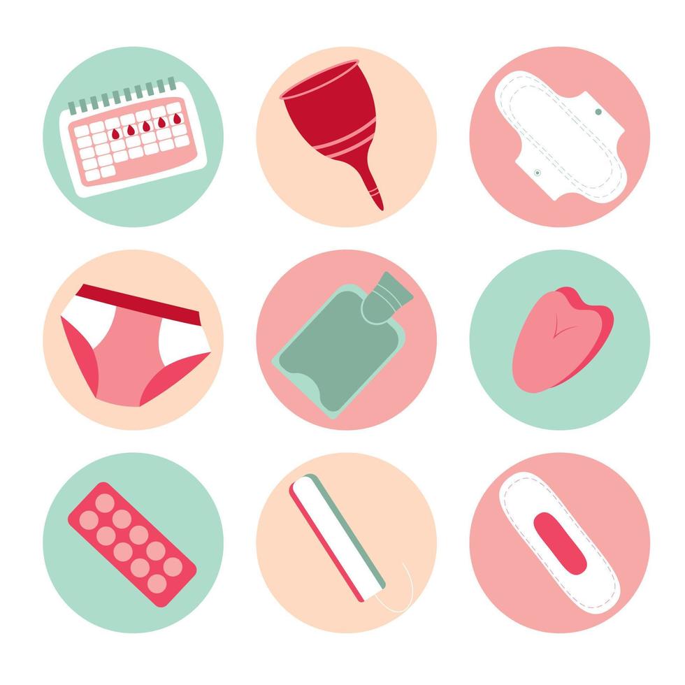 conjunto de iconos de menstruación. concepto de menstruación. higiene femenina vector