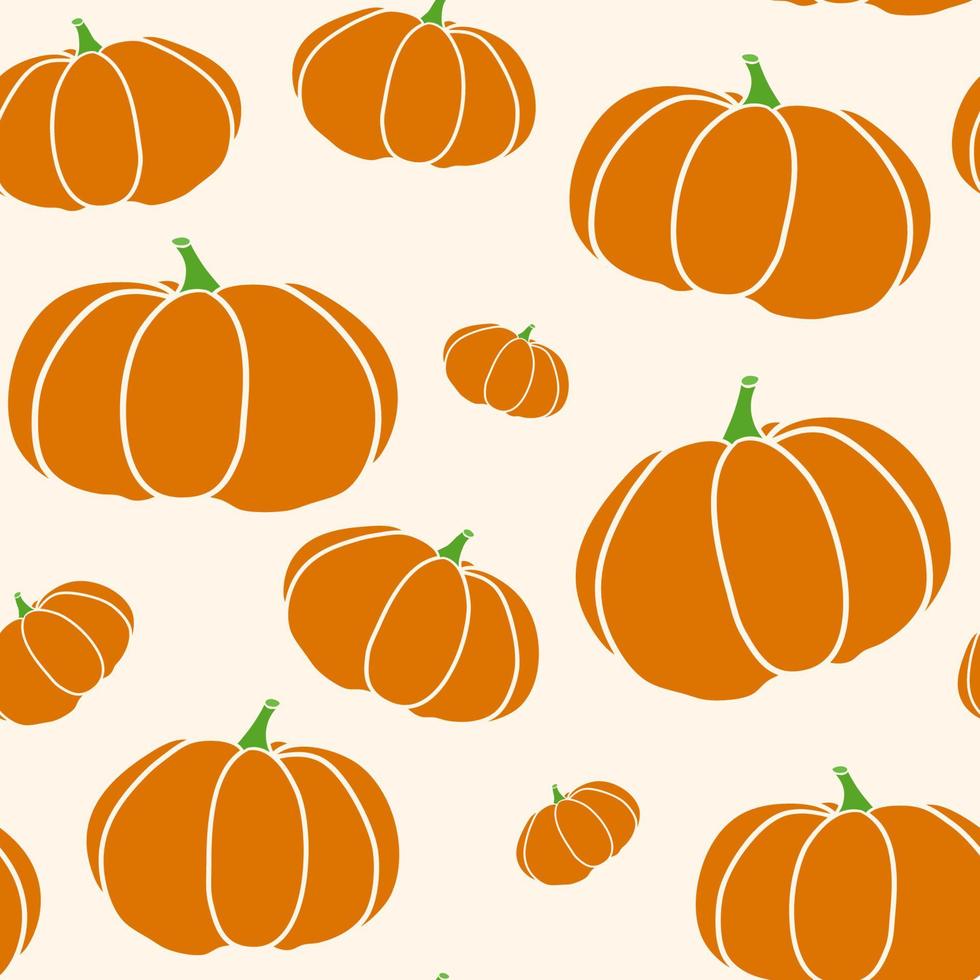 Pumpkin seamless texture in trendy autumn colors. Beige background with pumpkin pattern vector. EPS 10 vector