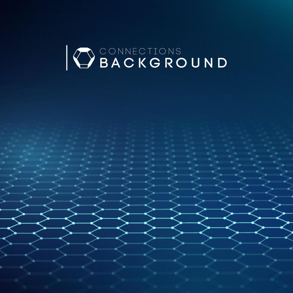 Network connection concept black background vector illustration. Futuristic hexagon perspective wide angle lanscape. Futuristic honeycomb concept. 3d landscape. Big data digital background.