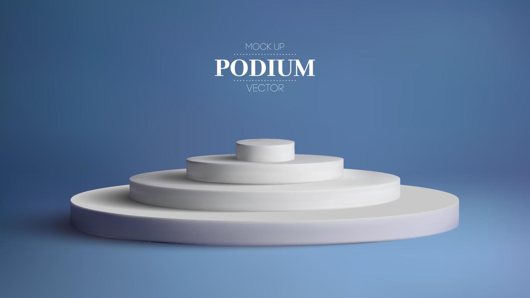 Flat mockup white podium on blue background. Minimal cylinder podium vector. 3d vector cosmetic background podium.