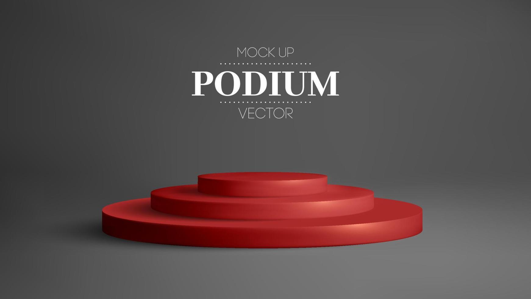 podio rojo en habitación negra. vector de escenario redondo 3d realista. estudio de plataforma ganador del premio.