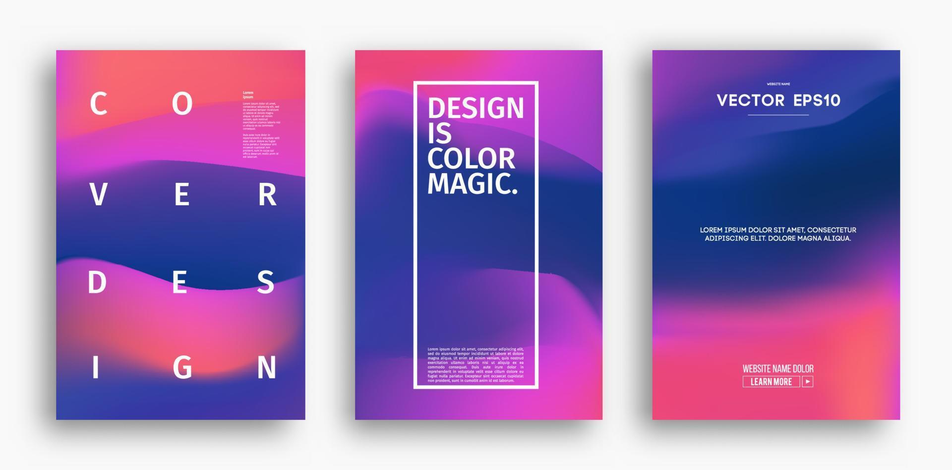 Cover design template with yellow red purple blue gradient. Wave vector illustration. Gradient mesh poster abstract background. Fluid banner design.