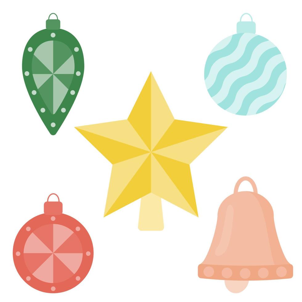 Collection of Christmas tree toys for decorating the Christmas tree. vector