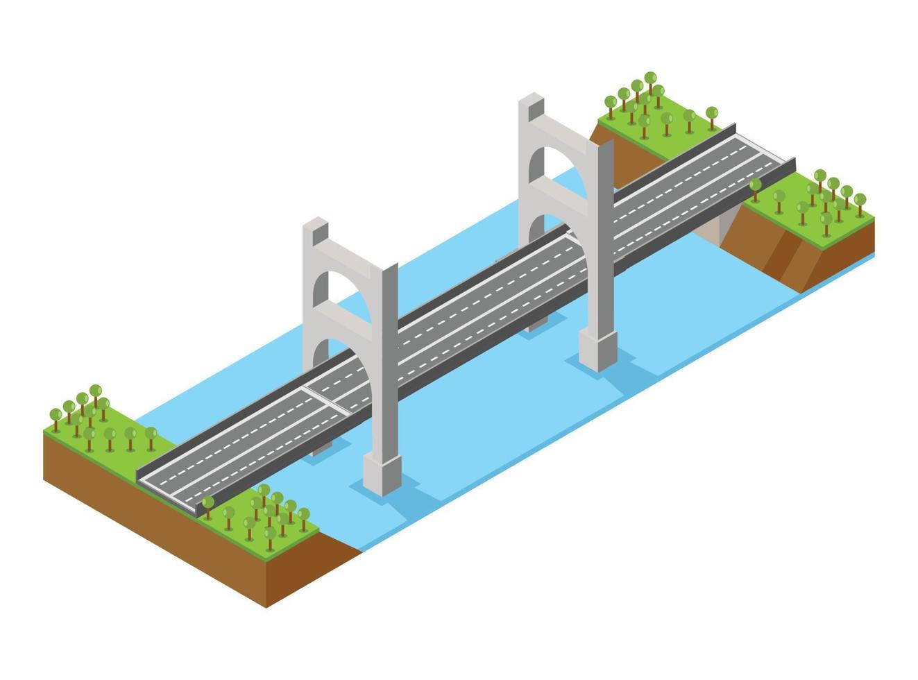 isometric bridge connecting 2 cities. Vector Isometric Illustration Suitable for Diagrams, Infographics, And Other Graphic assets