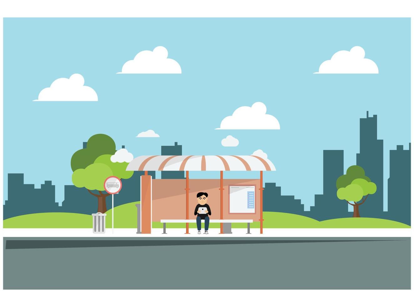 illustration flat waiting for the bus on .  Suitable for Diagrams, Infographics, And Other Graphic assetsa park bench vector