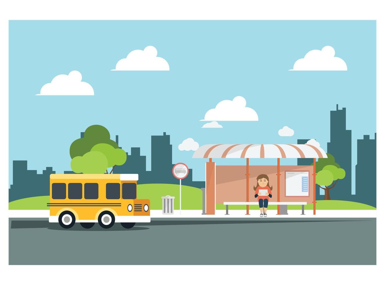ilustración plana esperando el autobús en. adecuado para diagramas, infografías y otros recursos gráficos en un banco del parque vector