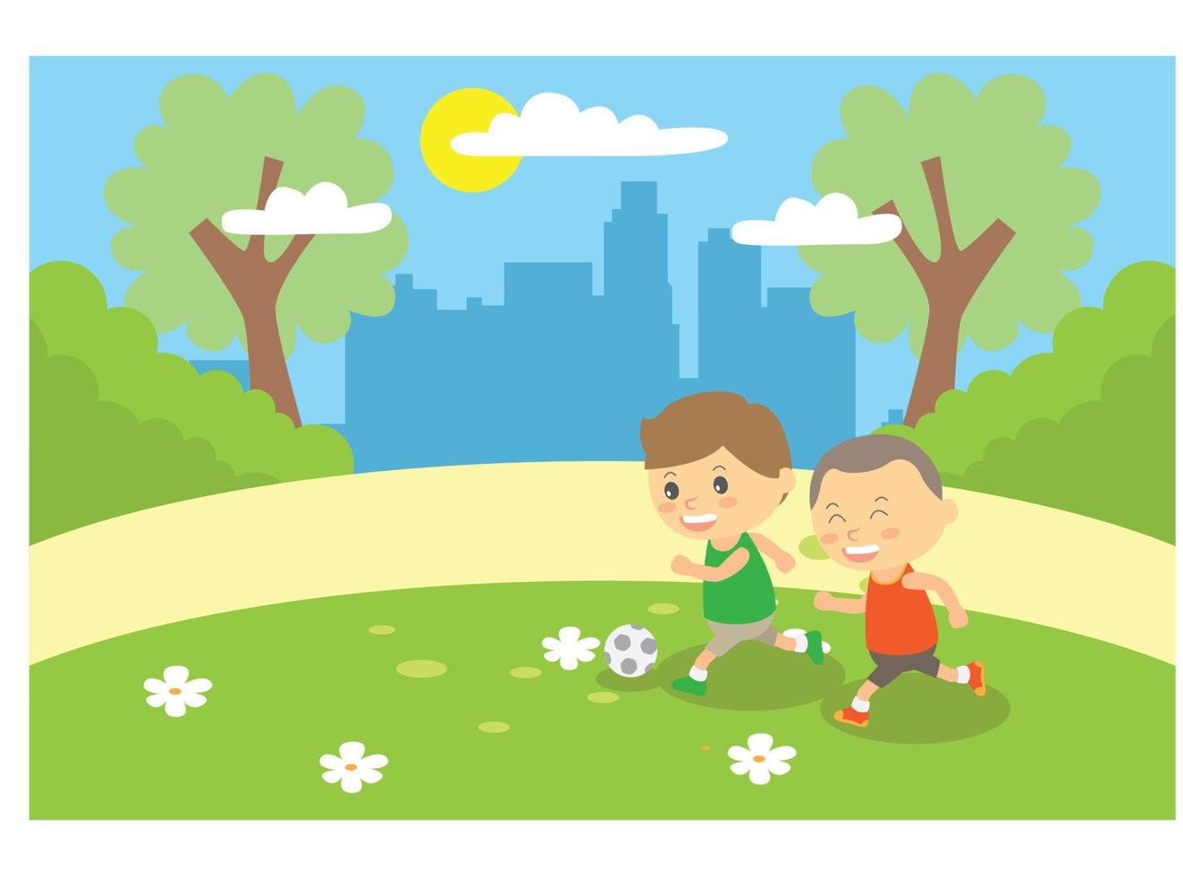 flat illustration playing in park happy with friends.  Suitable for Diagrams, Infographics, And Other Graphic assets vector