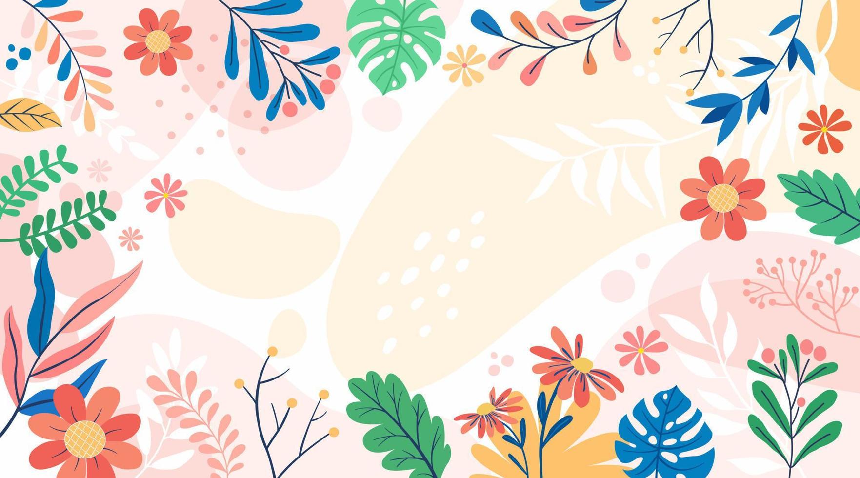 Design banner frame flower Spring background with beautiful. flower background for design. Colorful background with tropical plants. Place for your text. vector