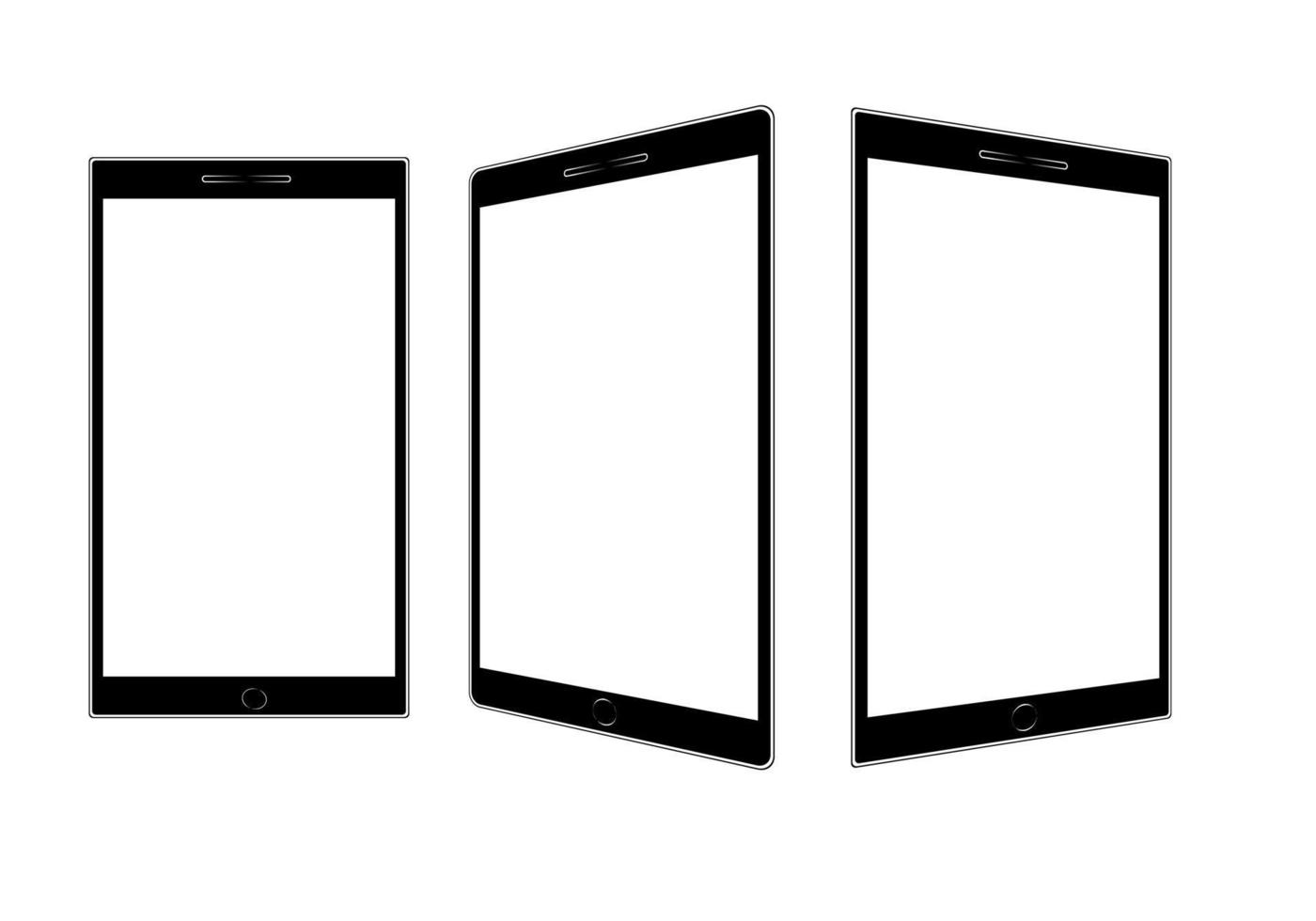 tres teléfonos móviles diferentes, gran diseño para cualquier propósito. maqueta de dispositivo inteligente. maqueta de pantalla de teléfono inteligente. pantalla blanca de maqueta de teléfono inteligente. comunicación moderna. pantalla de dispositivo de tecnología moderna. vector