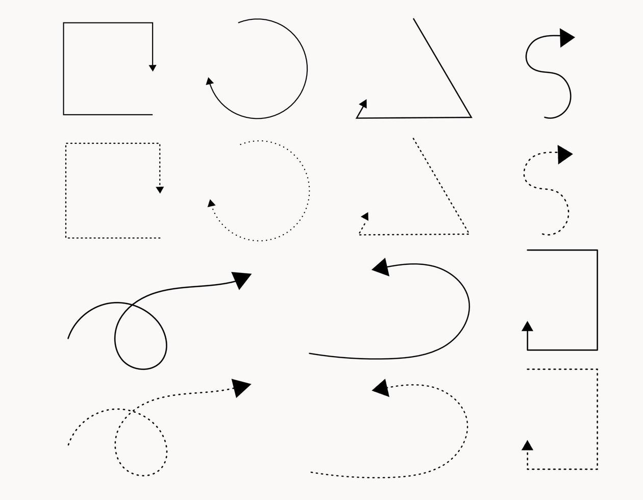 flechas vectoriales, líneas en un estilo abstracto sobre un fondo transparente. dibujo de contorno lineal simple aislado. colección de símbolos de contorno. ilustración de arte vectorial. cartas de movimiento vector