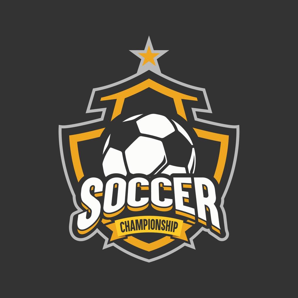 Soccer Gold color Football Badge Logo Design Templates Sport Team Identity Vector Illustrations isolated on black Background