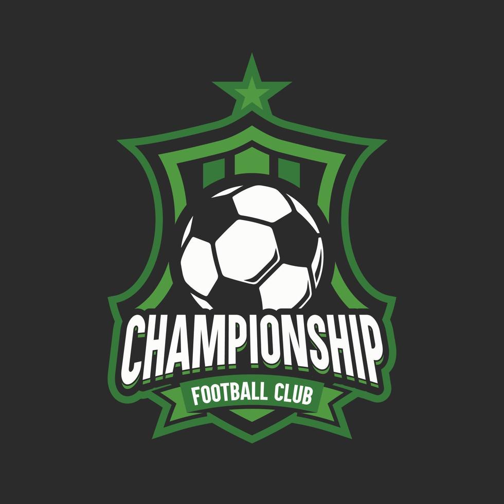 Soccer Green color Football Badge Logo Design Templates Sport Team Identity Vector Illustrations isolated on black Background