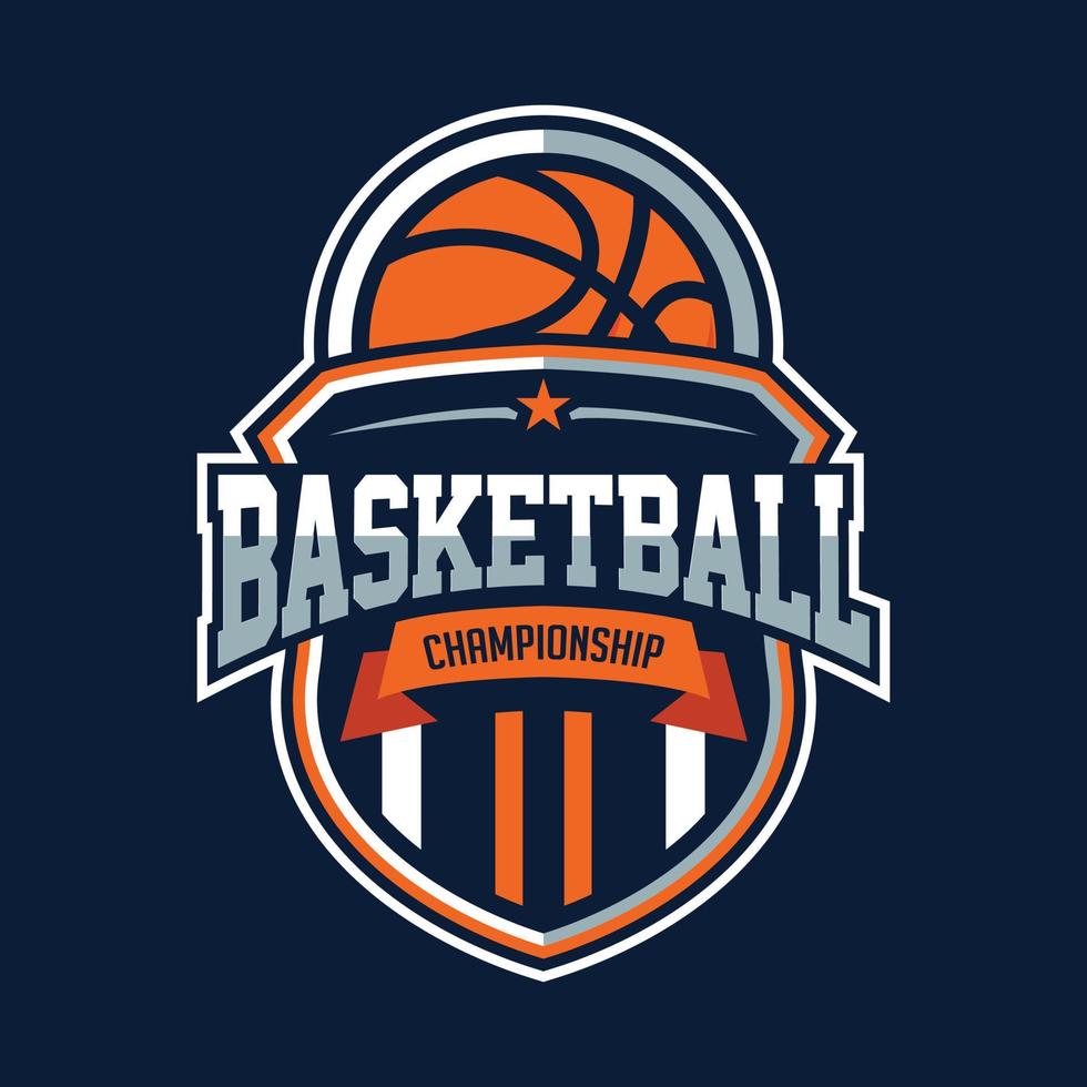 plantillas de diseño de logotipo de insignia de baloncesto ilustraciones de vectores de identidad de equipo deportivo aisladas en fondo azul