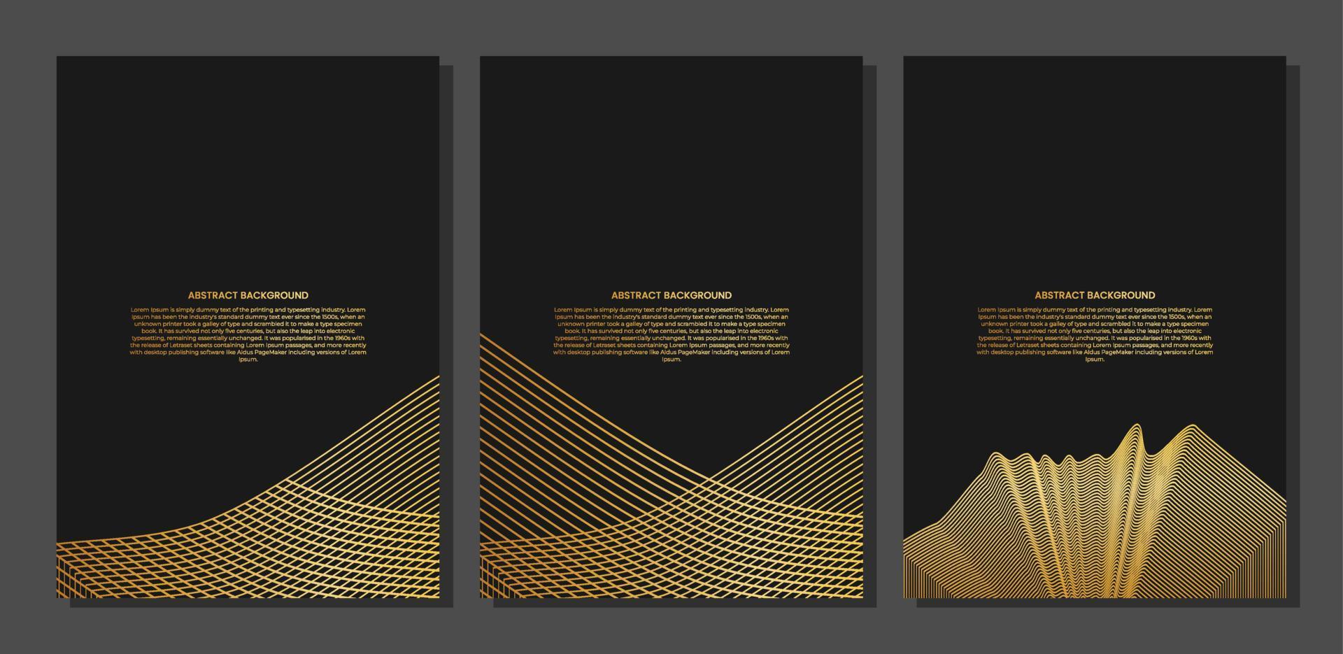 set of Abstract poster or cover with gold line wave. Luxury style. Tech pattern. Curved wavy line, smooth stripe vector