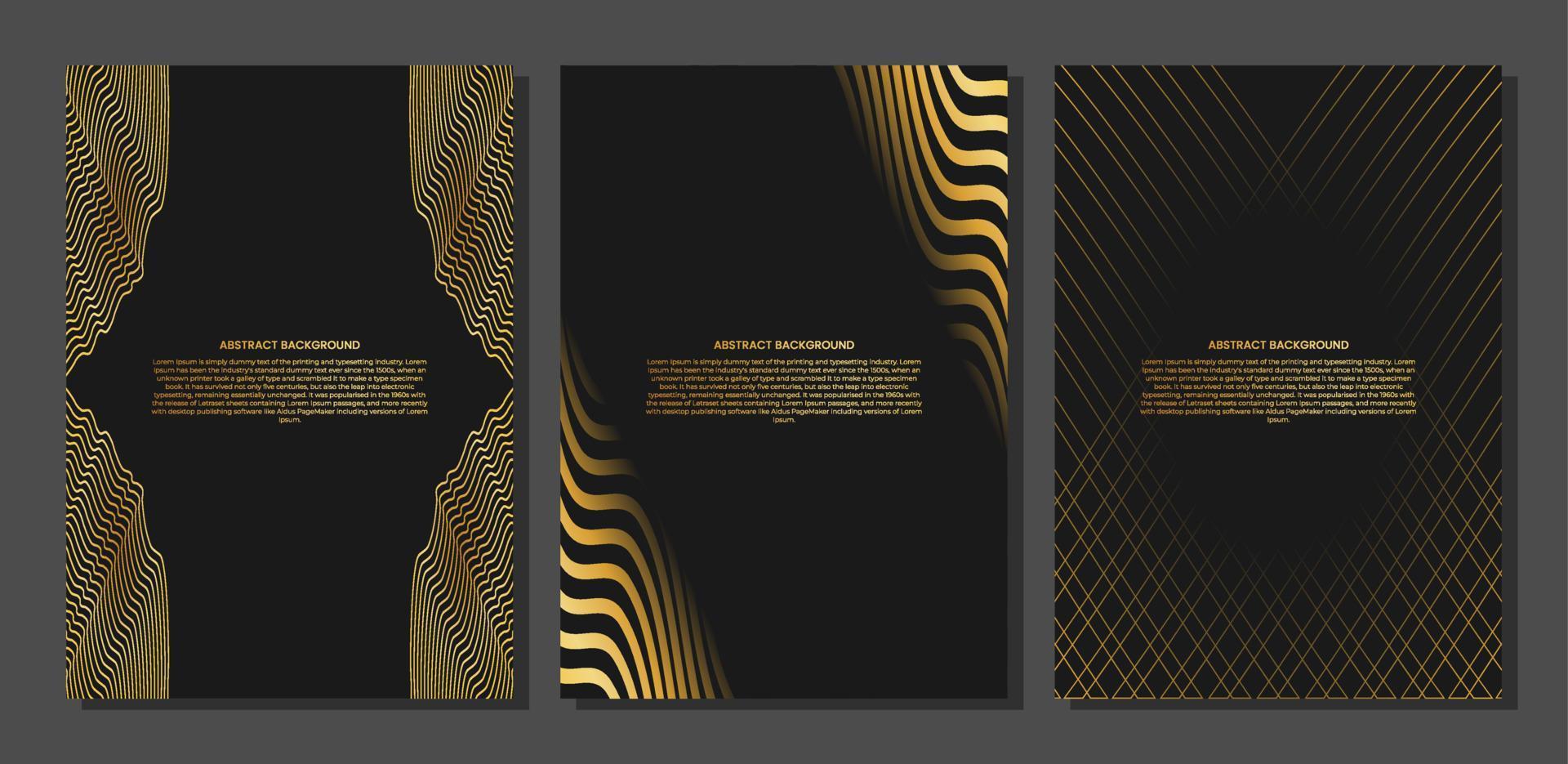 set of Abstract poster or cover with gold line wave. Luxury style. Tech pattern. Curved wavy line, smooth stripe vector