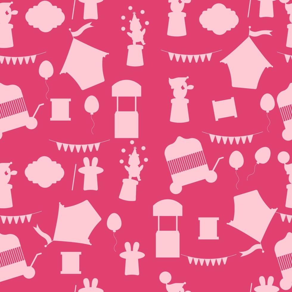 Seamless circus silhouette pattern in pink. Circus with elements vector
