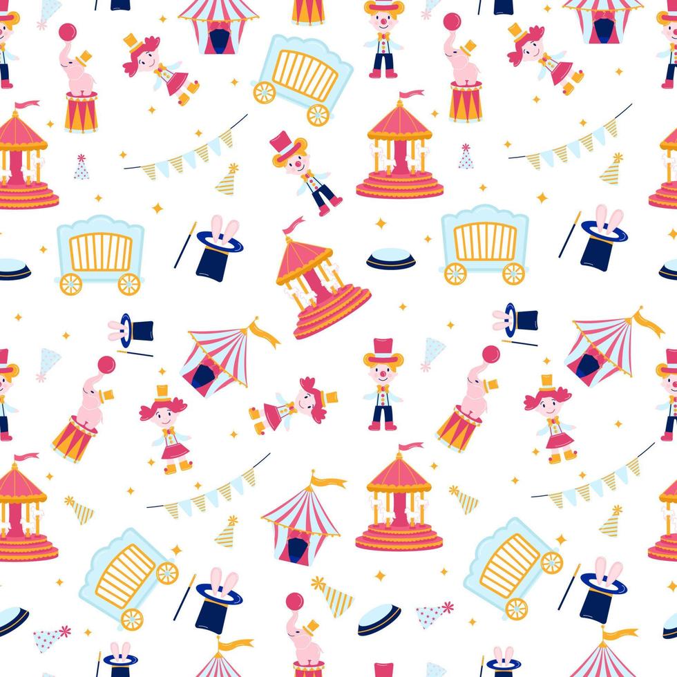 Seamless circus pattern. Pink circus with elements vector