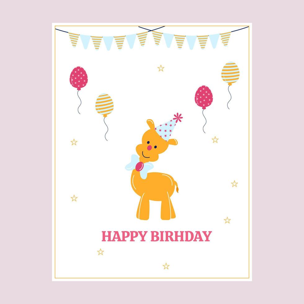 Happy birthday card with giraffe. Vector