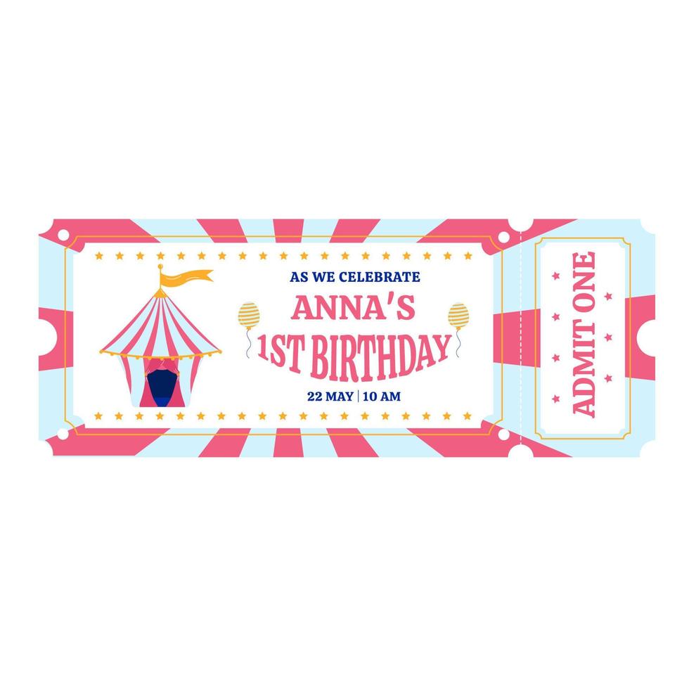 invitación de fiesta de cumpleaños al estilo de un circo rosa. vector