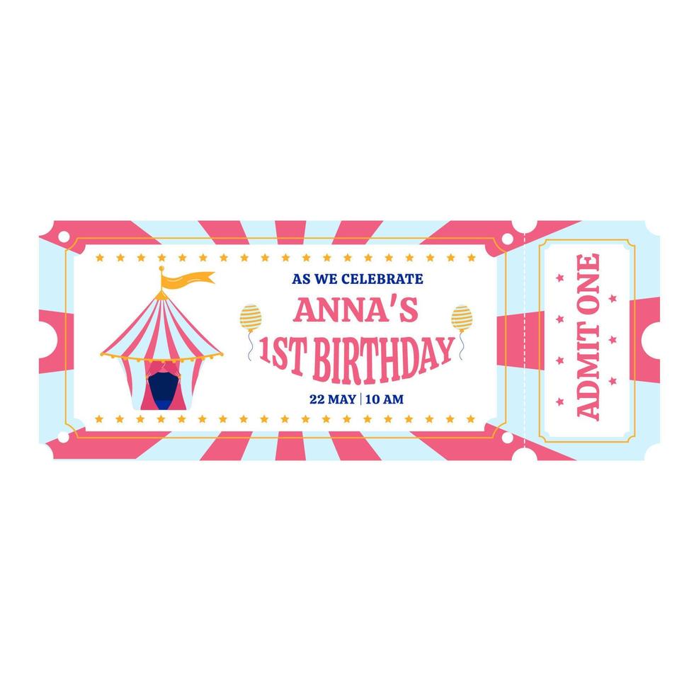 Birthday party invitation in the style of a pink circus.  Vector