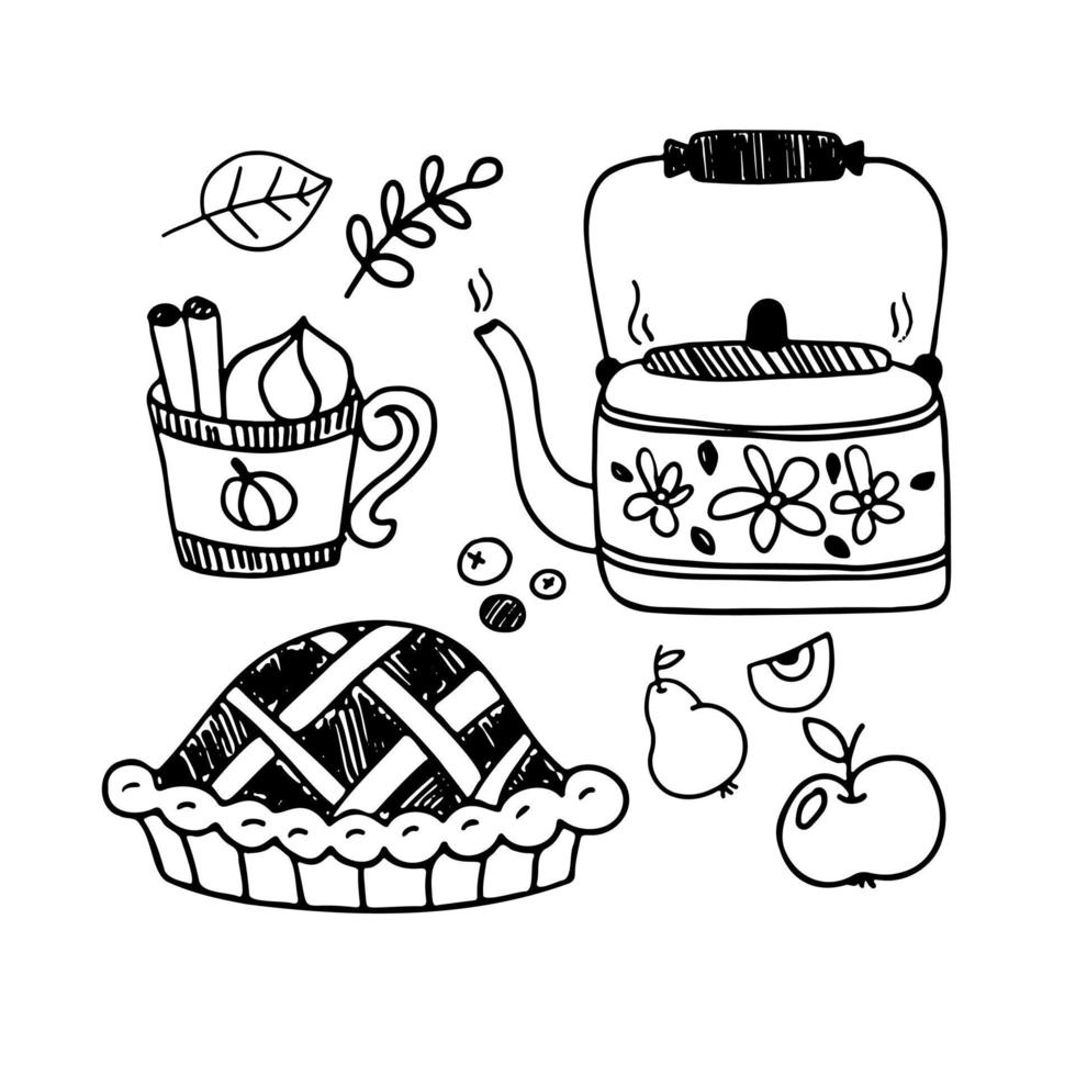 colección de elementos de la hora del té del doodle. vector