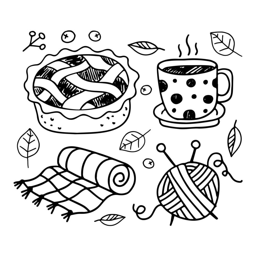 Collection of cozy and warm Doodle elements. vector