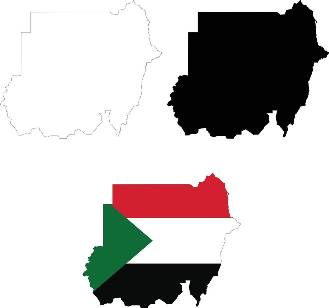 Mapa de Sudán sobre fondo blanco. contorno del mapa de sudán. mapa vectorial de sudán con la bandera dentro. vector