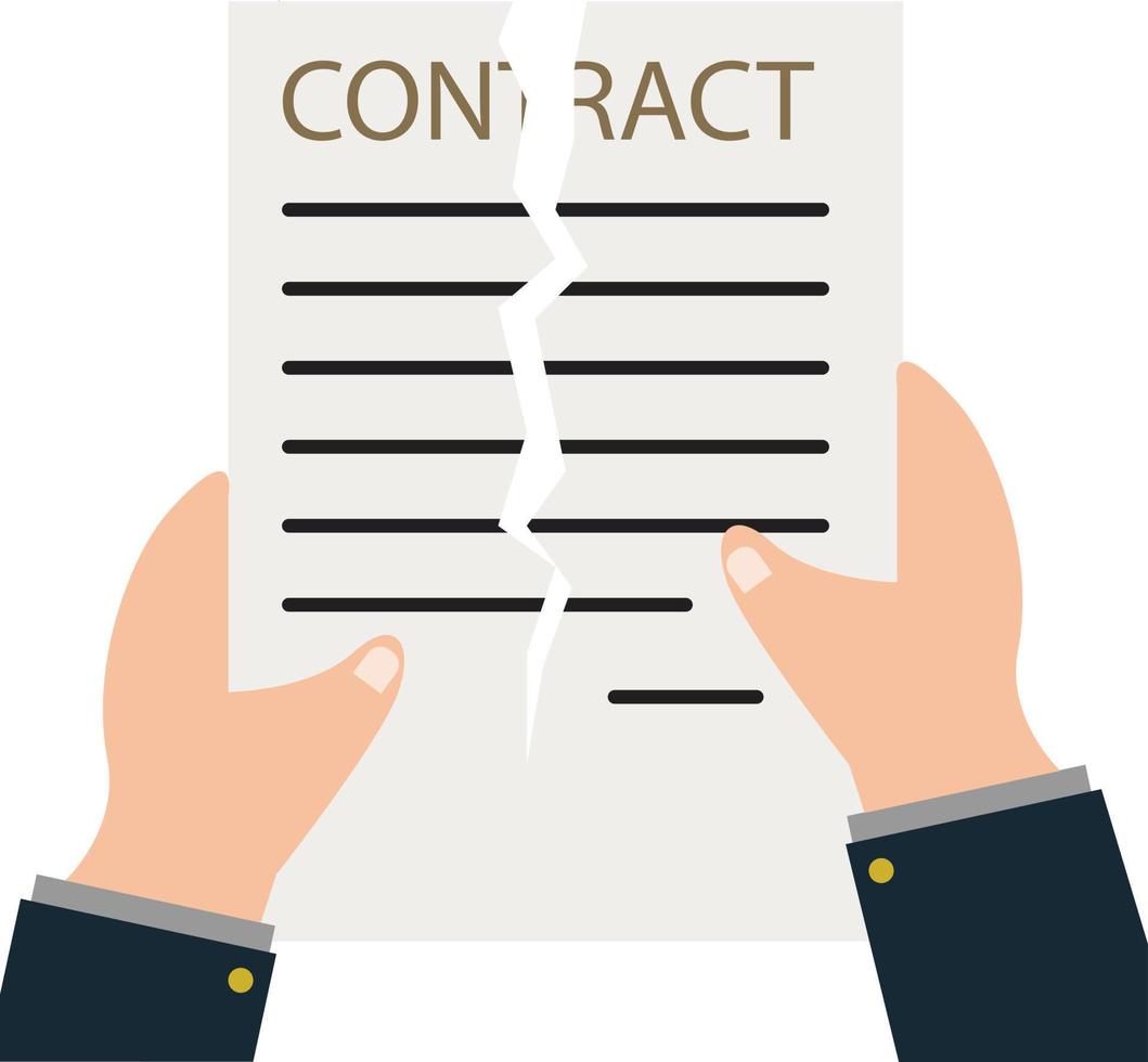 person hands ripping up a contract. Terminated contract sign. Business concept of disagreement. flat style. vector