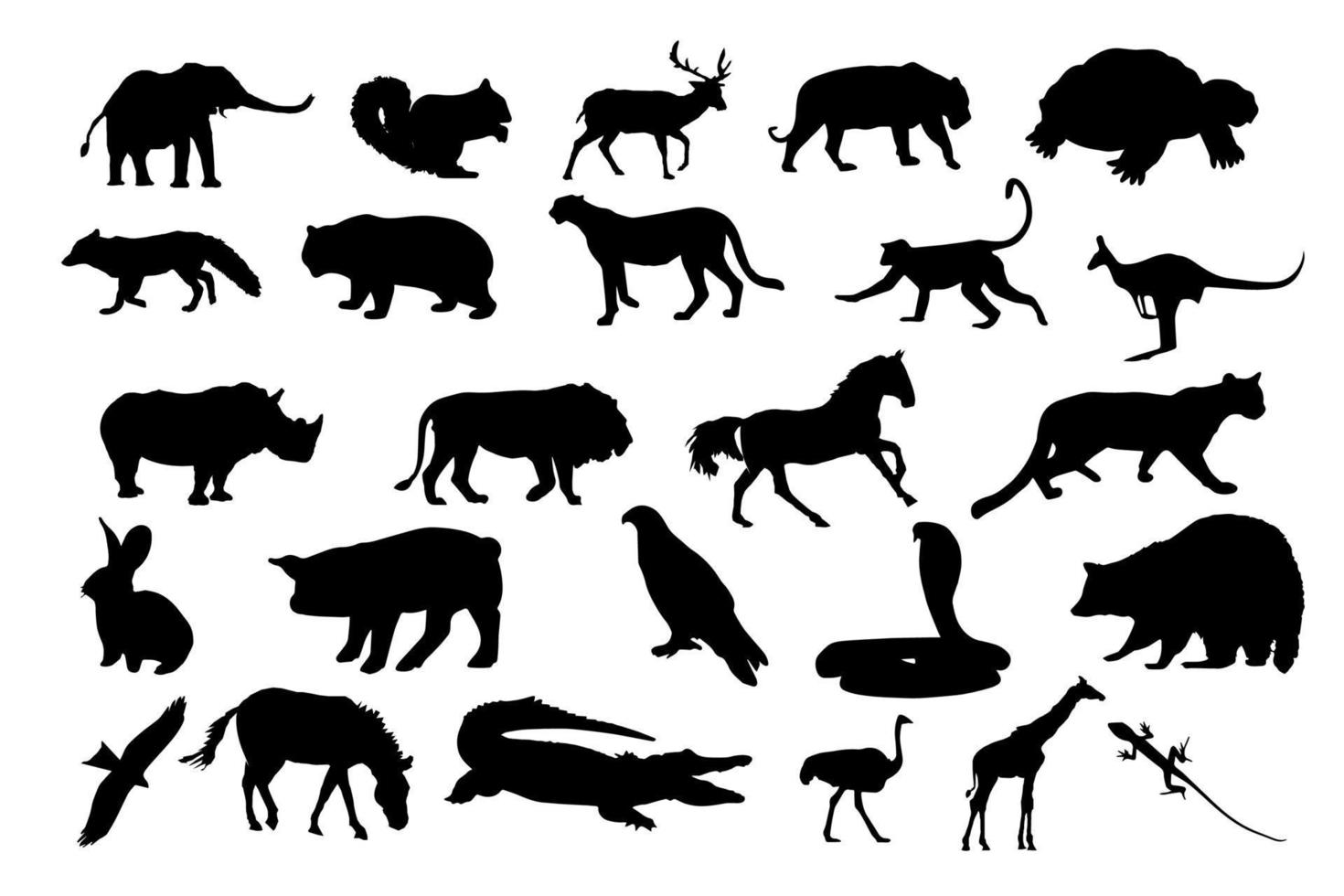 Collection of forest animal silhouettes on white background vector