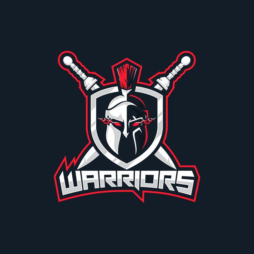 warrior helmet logo with shield and sword vector