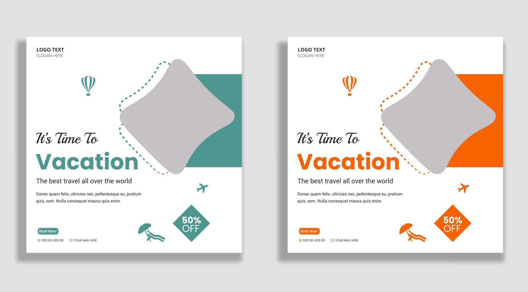 Travel agency social media posts and web banner vector