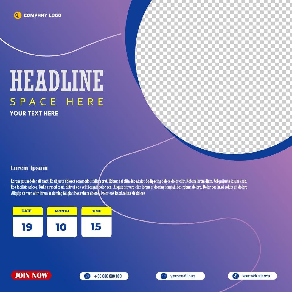 Modern business social media post template creative shapes, purple blue color design vector
