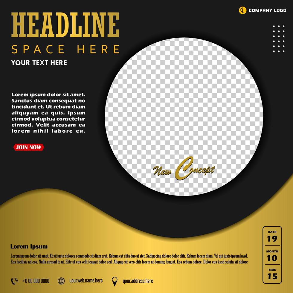 Modern business social media post template creative shapes, gold black color design vector