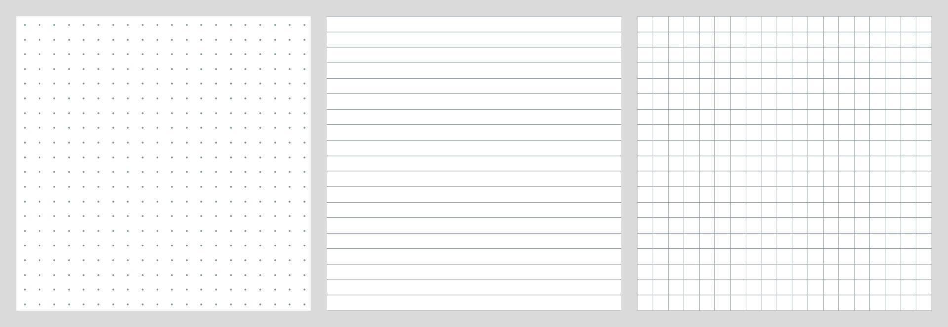 Dotted grid and squared notebook seamless pattern for bullet journal. Black point texture. Black dot grid for notebook paper. Grid paper sheet. Vector illustration on white background