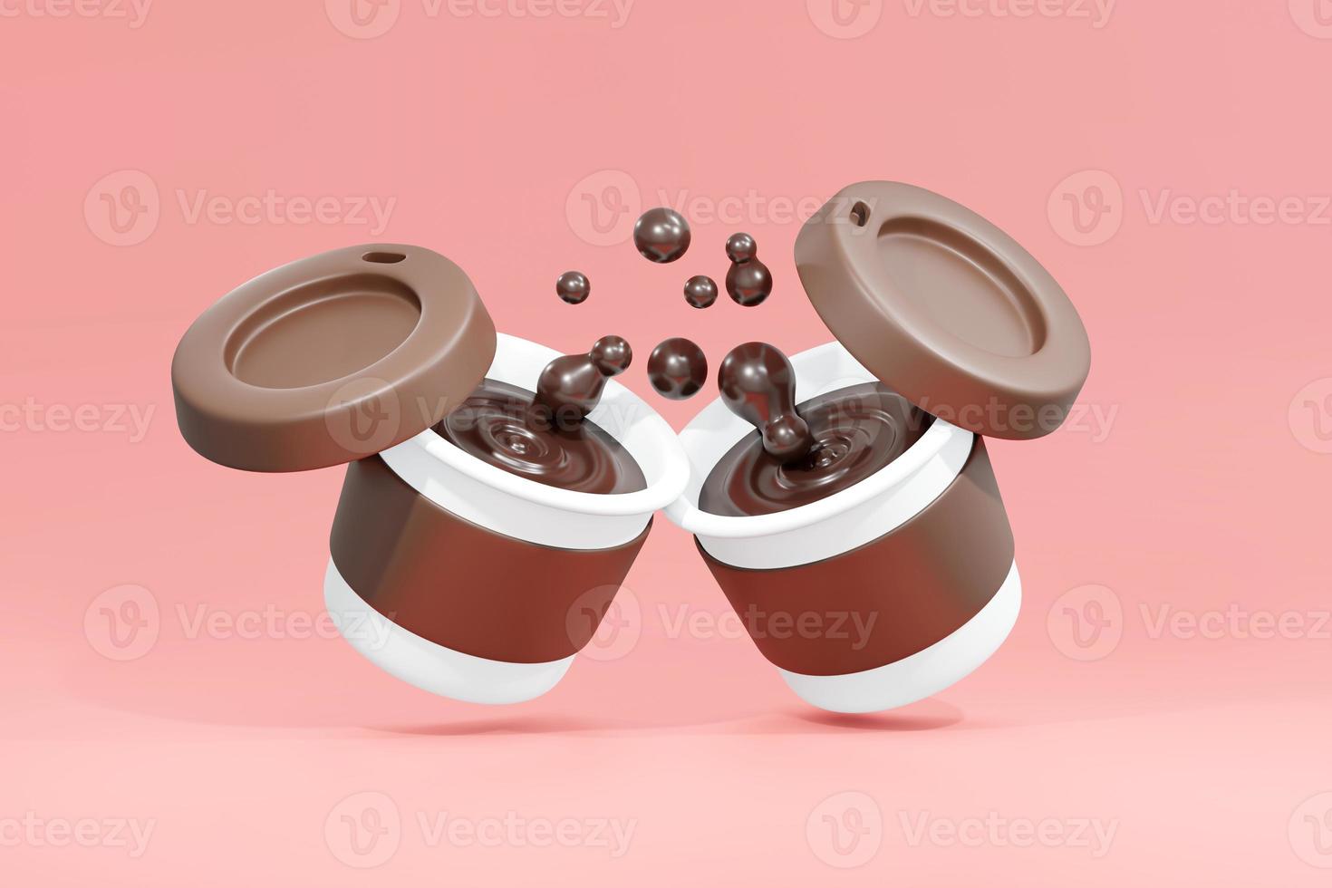 3d Rendering concept of hot cup of coffee on pink background. 3D Render illustration. Minimal cartoon style. photo