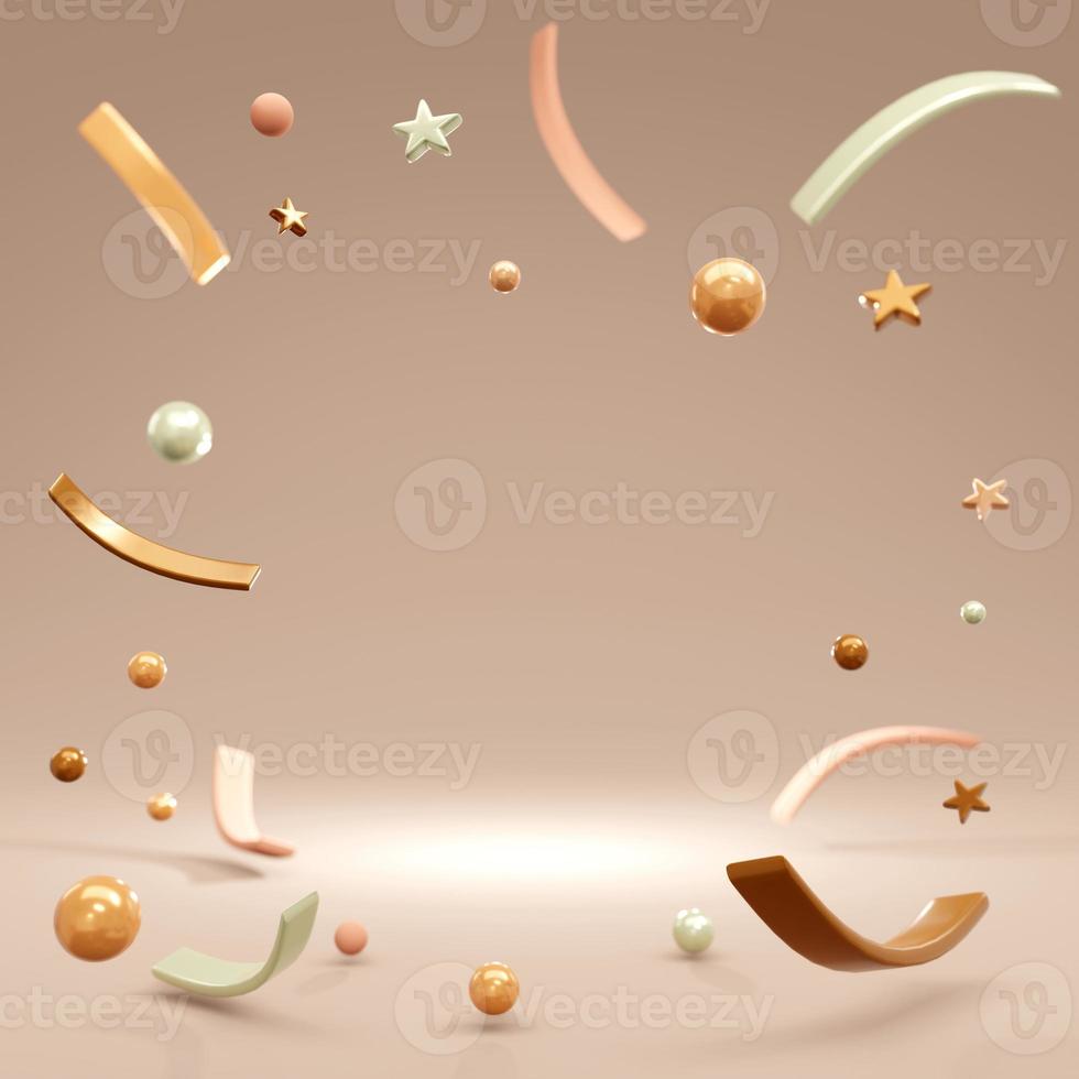 3d Rendering confetti exploding concept of template background with space for wedding commercial and birthday card. 3D Render illustration. Minimal cartoon style. photo