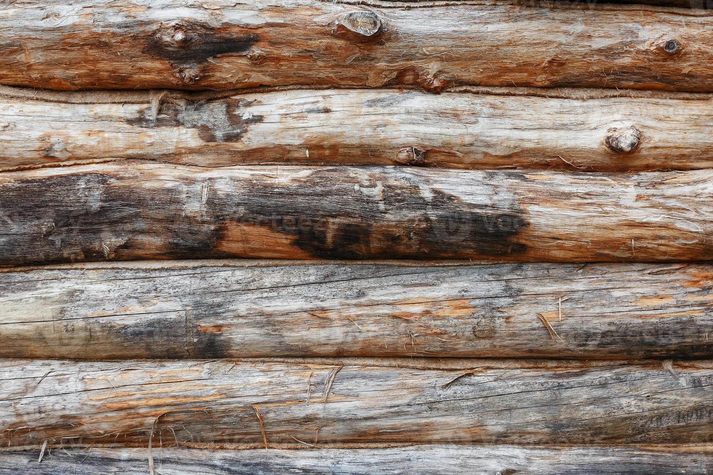 Log cabin wooden facade texture or rustic wood horizontal background. Full screen photo