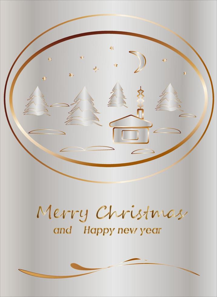 tarjeta de navidad fondo plateado borde dorado vector