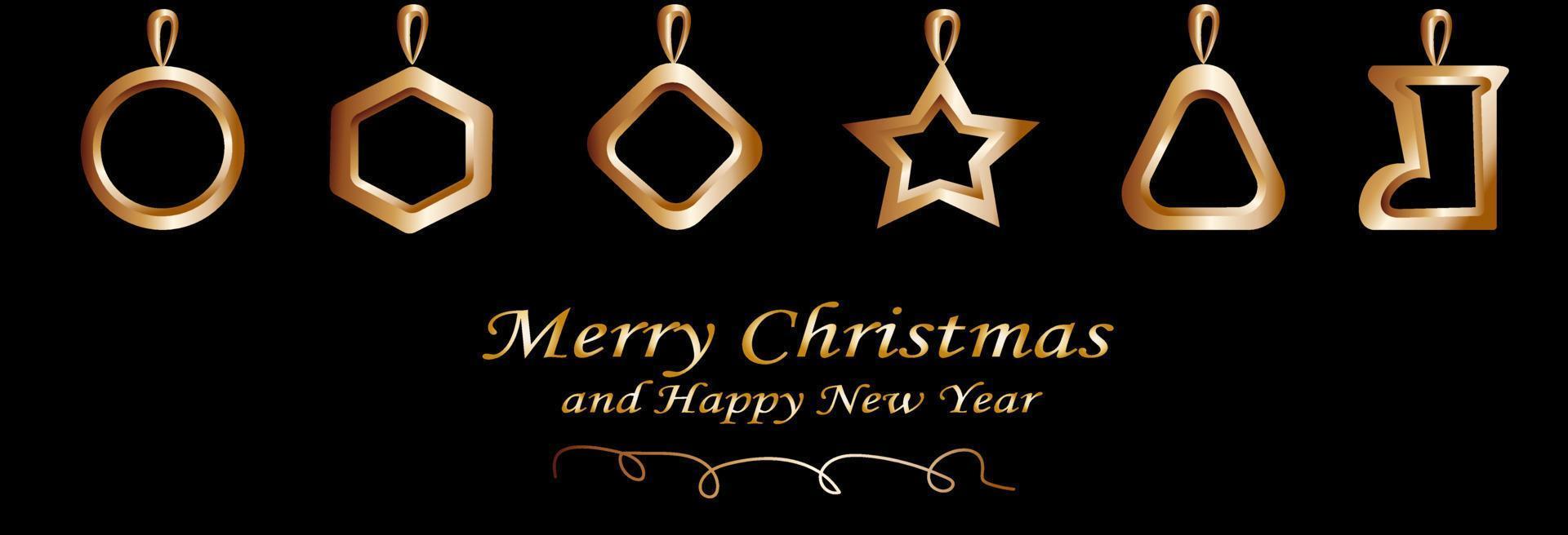 christmas card metal elements pendants decorations on black background vector