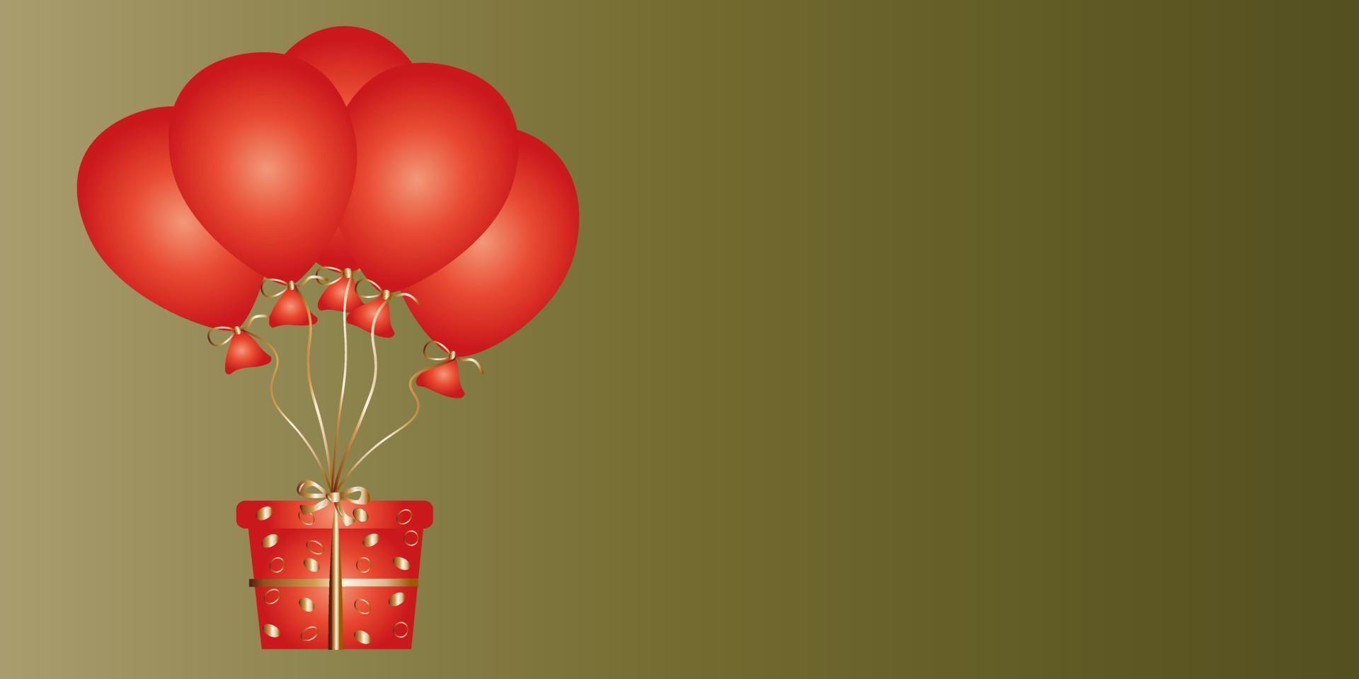 red balloons gift on green background vector