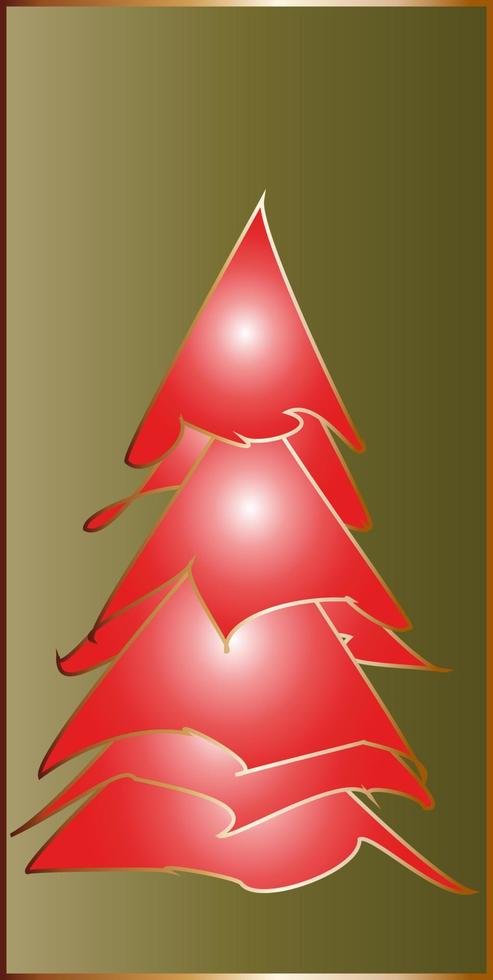 christmas card red christmas tree on green background gold stroke vector