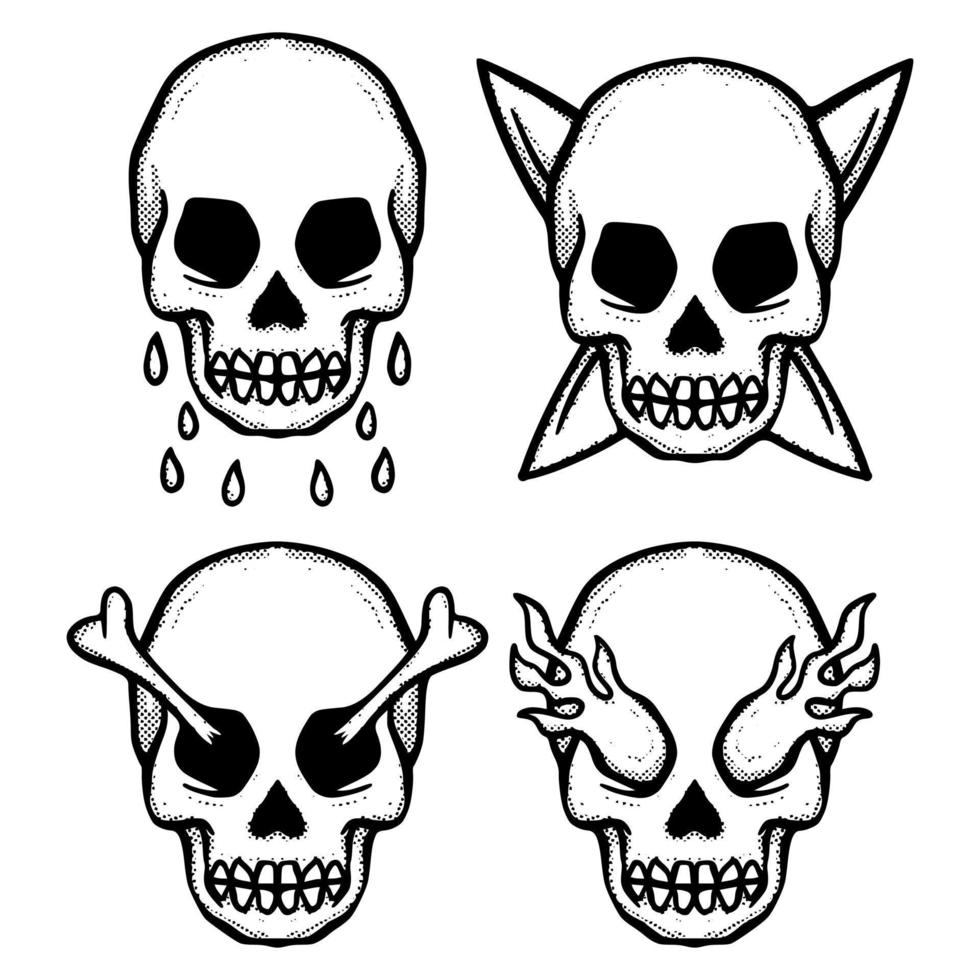 Collection set skull Illustration hand drawn sketch for tattoo, stickers, logo, etc vector