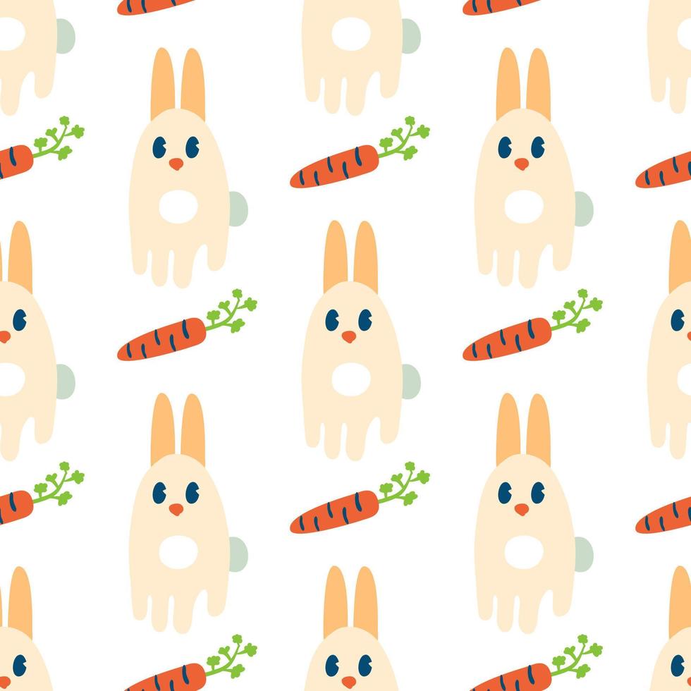 Cute childish seamless pattern with rabbits and carrots. vector