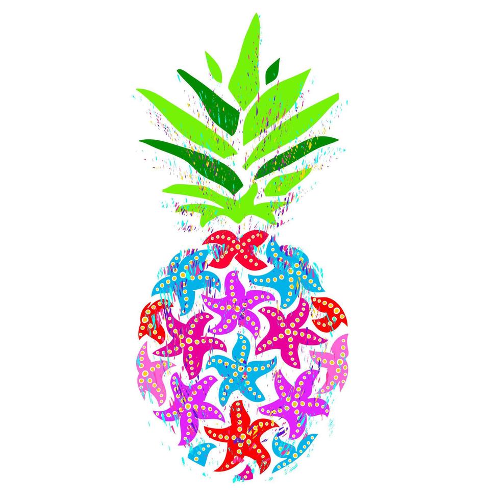 Colorful starfish pineapple on a white background. Marine theme, illustration for t-shirt design, greeting card, invitation. vector