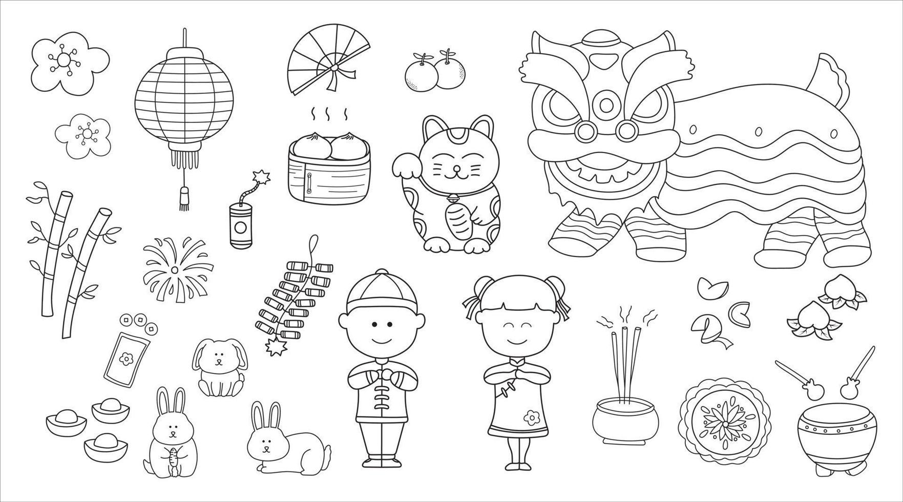 Kids drawing vector Illustration set of Chinese New Year 2023 and ...