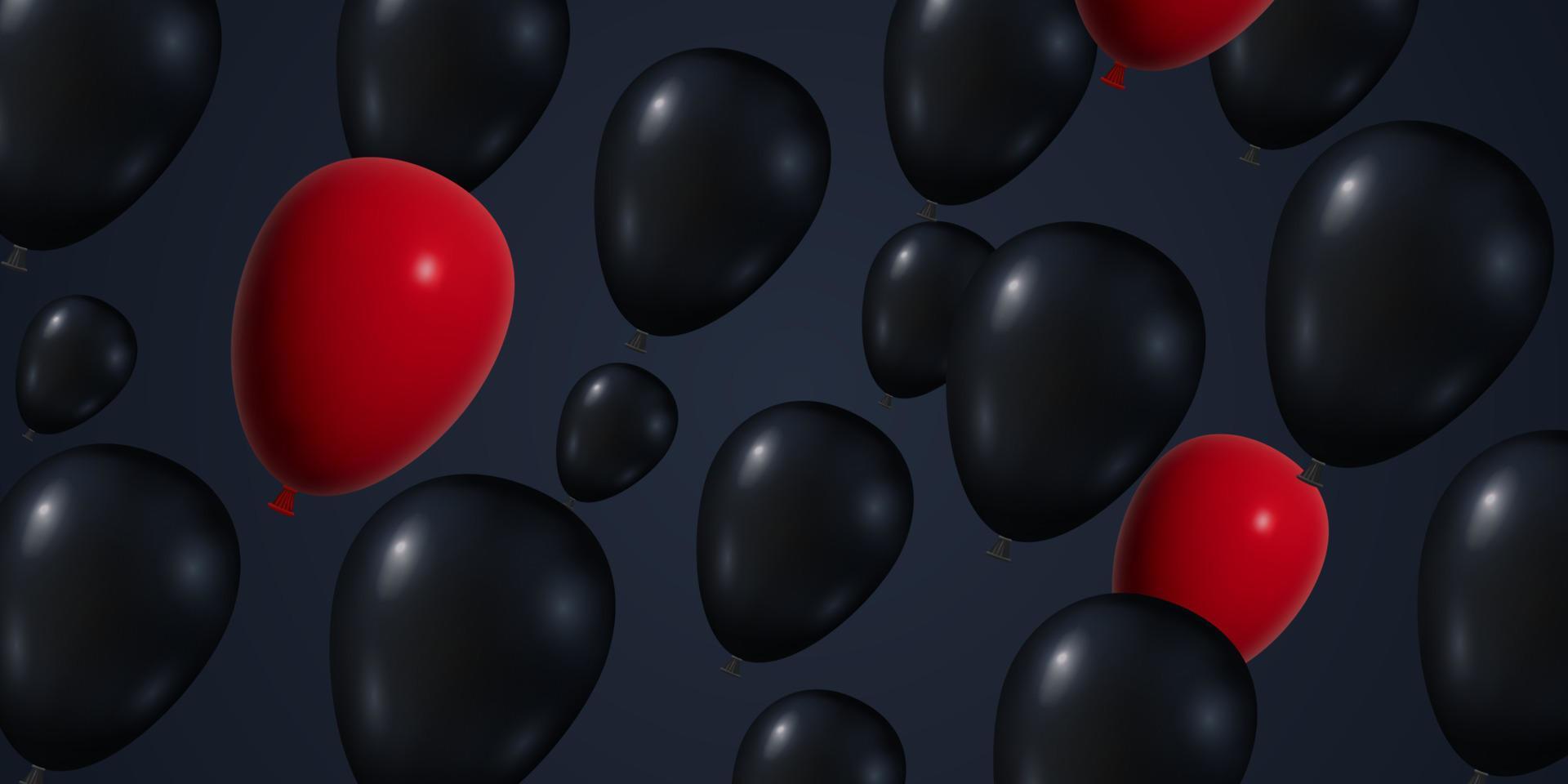 Black friday sale mockup template. On a dark background, black and red flying balls. Vector illustration